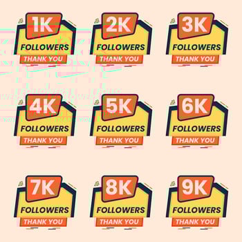 thank you followers celebration banner design vector 1k to 9k followers label set