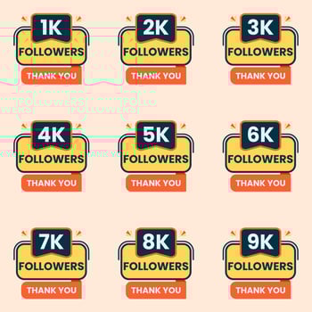 thank you followers celebration banner design vector 1k to 9k followers label set