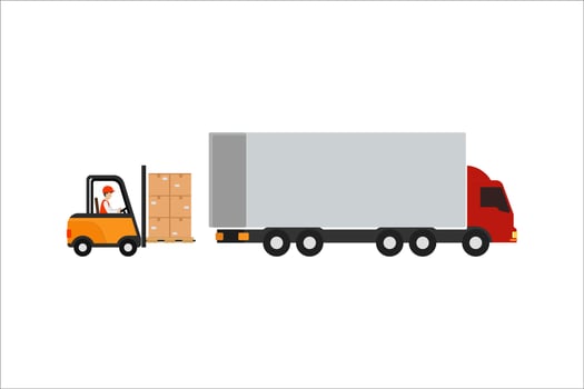 vector design moving goods into truck with forklift to be shipped isolated on white background