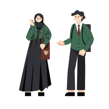 A Muslim man and woman in suit. Vector illustration flat style design for education and academic