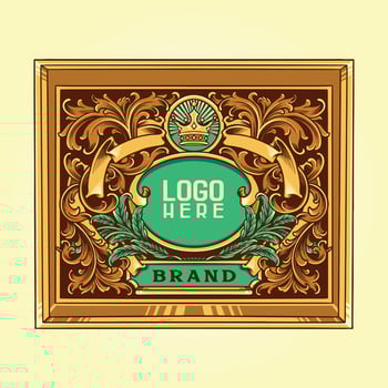 Gold badge frame vintage floral ornament logo illustration vector
