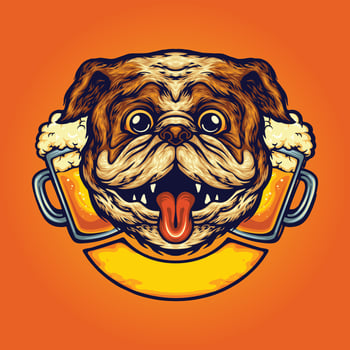 Funny dog beer glass logo cartoon illustrations vector