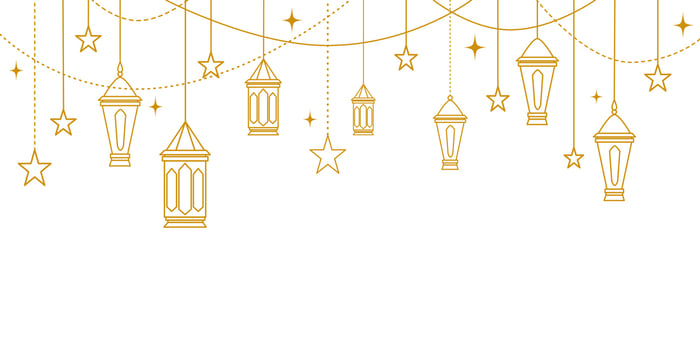 Hanging Islamic Golden Lanterns and Stars for Decoration, Line Art Arabic Lamp vector