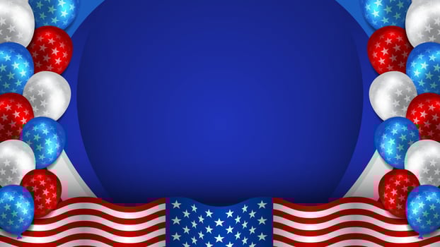 Independence day abstract background with elements waving American flag, balloon vector