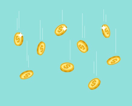 Falling coins. Flying golden dollar, cash confetti or money rain. Banking, investment and financial, casino gambling vector concept