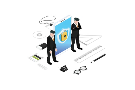 Isometric Secure Data Protect. 3D Vector Set Privacy Protection Antivirus Data Security Cryptography Online Firewall Bodyguard Smartphone spectre meltdown Safety Internet Security Infographic