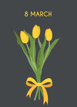 Holiday card for Women's Day March 8. Vector illustration of a spring flower. Greeting realistic tulip flowers template, luxury floral background, international women's day concept flyer, modern party