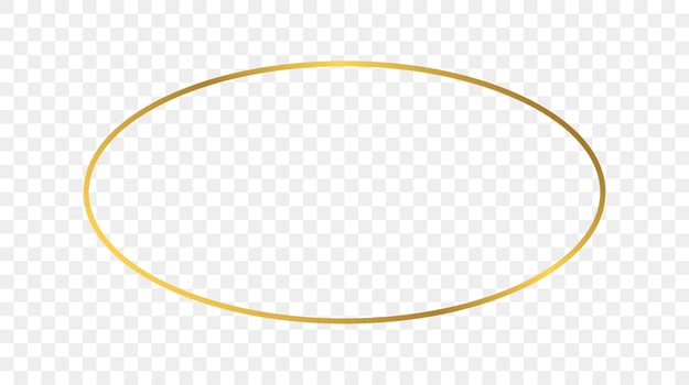 Gold glowing oval shape frame isolated on transparent background. Shiny frame with glowing effects. Vector illustration.