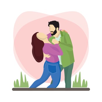 Young couple hugging and dancing together flat vector illustration design