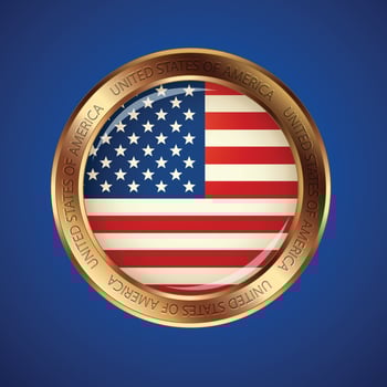 A round gold medal with a United state of America flag on it vector