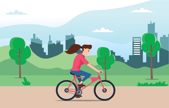 Young people rides a sports bike on a park road, Vector Illustration Suitable for Diagrams, Infographics, Game Asset, And Other Graphic Asset
