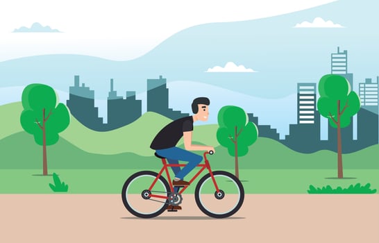 Young people rides a sports bike on a park road, Vector Illustration Suitable for Diagrams, Infographics, Game Asset, And Other Graphic Asset