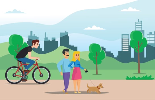 Young people rides a sports bike on a park road, Vector Illustration Suitable for Diagrams, Infographics, Game Asset, And Other Graphic Asset