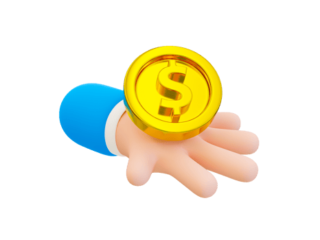 3d minimal business concept. financial concept. dollar coin on a cartoon hand. 3d illustration. png
