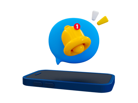 3d minimal remider concept. receive a new notification for subscribers. new activity alert. App notification alert. smartphone with a notification bell icon. 3d illustration. png