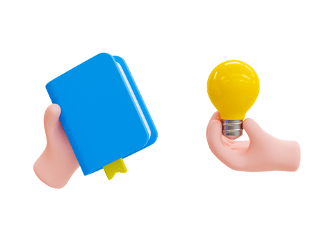 3d minimal problem-solving concept. figuring out a problem concept. reading for getting a new idea. hand holding a book and hand holding a light bulb. 3d illustration. png