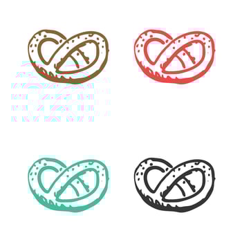 Pretzel icon, Bakery icon, Salty pretzel, Soft pretzel twisted knot bread, Salty pretzel logo vector icons in multiple colors