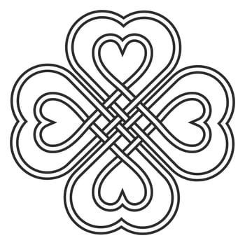 Celtic heart knot in the shape of a clover leaf bringing good luck and love vector knitted heart knot