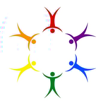 LGBT pride people in a circle holding hands symbol of sexual freedom in relationships, vector sign gay pride and love for each other