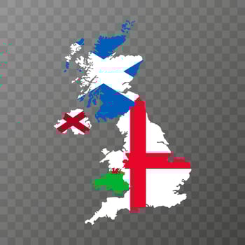 UK region map with flags. Vector illustration.