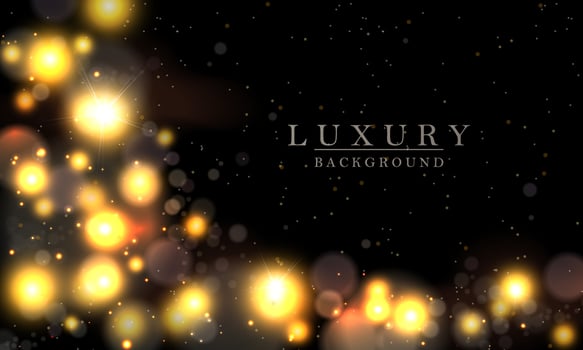 Bright glow with silhouettes of golden tinsel on a black background. vector
