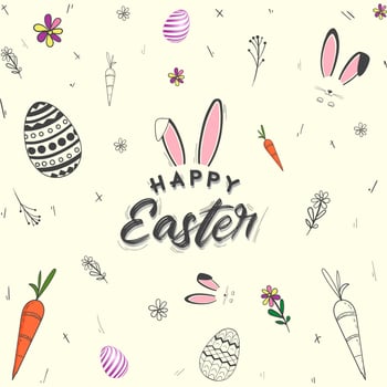 hand drawn easter background with easter egg and floral vector
