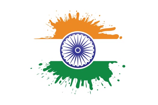 tricolor indian flag with ashoka chakra watercolor splash style vector