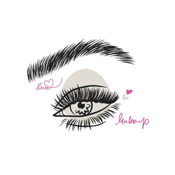 Beautiful female eye with long eyelashes, delicate colors, graphics vector