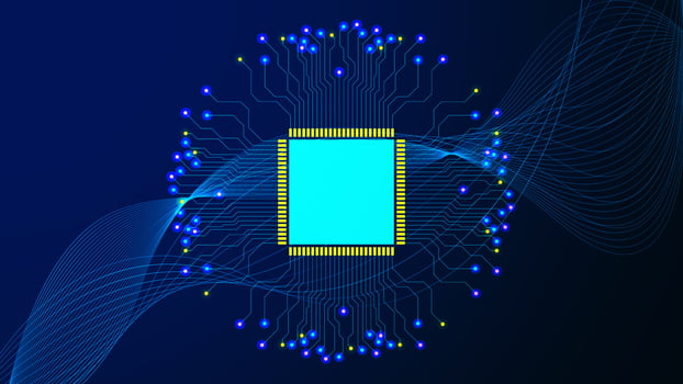 Electronic circuit board. Artificial intelligence, technology concept background. Vector illustration.