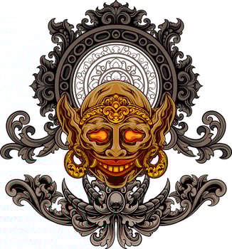 bald devil design vector with ornament background