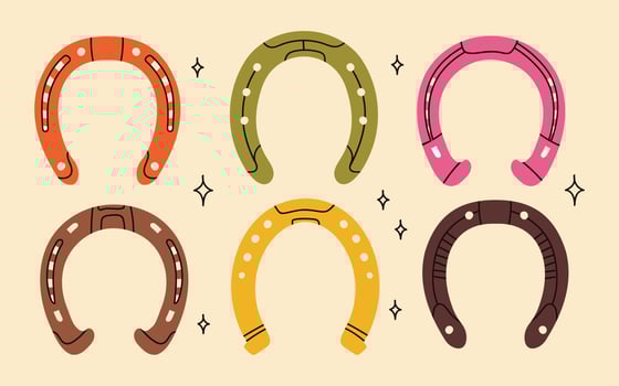 Cowboy western theme wild west concept.Hand drawn colorful vector set. Elements are isolated.Different set of horseshoe. Hand drawn colored flat vector illustration.