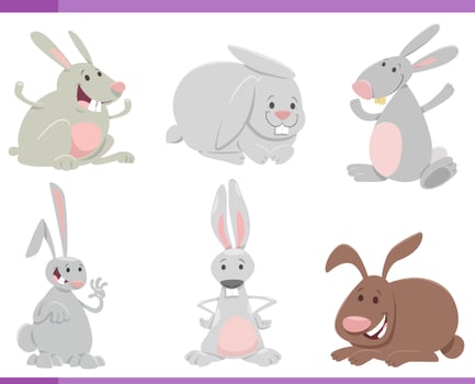 cartoon funny rabbits or bunnies farm animal characters set vector