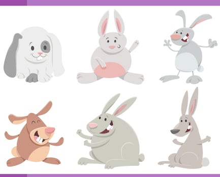 cartoon rabbits or bunnies farm animal characters set vector
