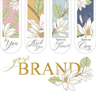 illustration hand draw white flower sticker and logo vector