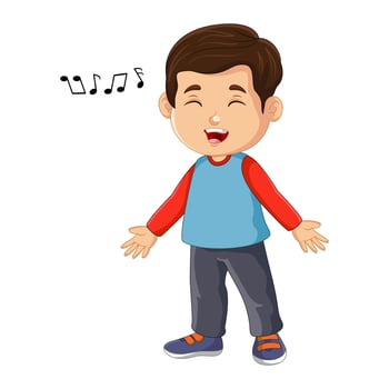 Vector cute little boy cartoon singing