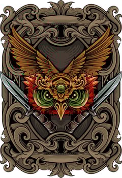 owl head vector design with ornament