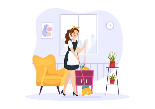 Professional Girl Maid Illustration of Cleaning Service Wearing her Uniform with Apron for Clean a House in Flat Cartoon Hand Drawn Templates vector