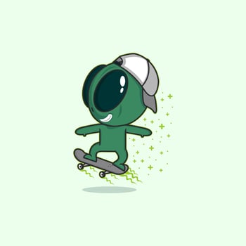 cartoon skull alien with skateboard vector