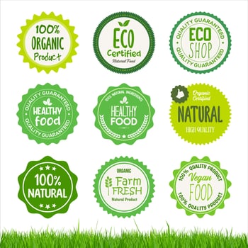 Set of healthy organic farm fresh product badges vector