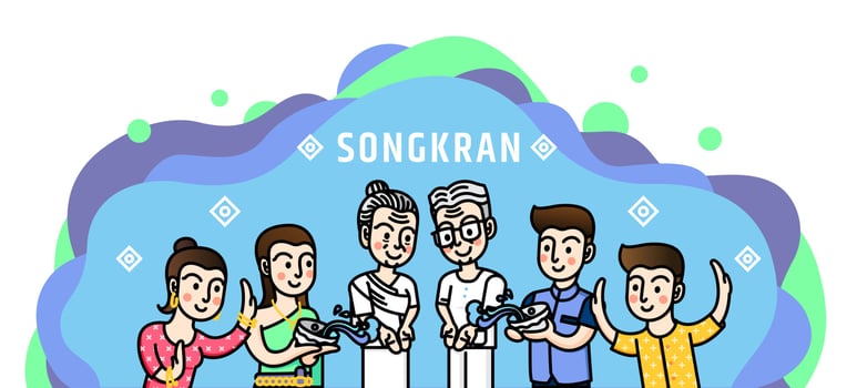 Songkran Thailand water festival and traditional watering illustration vector