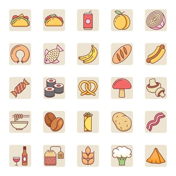 Filled color outline icons for Food. vector
