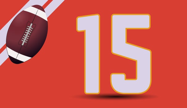 No. 15 of Ameracan football player, a football ball on an isolated background, for greeting card, banner, poster. Vector illustration