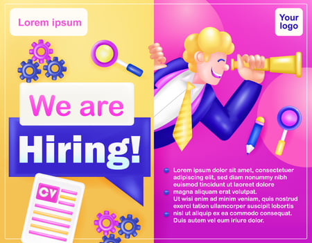 We are Hiring. Vector 3d of a man looking through binoculars