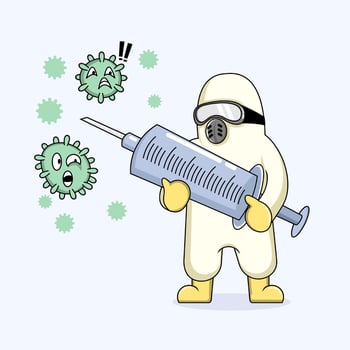 cute cartoon medical worker fighting virus vector
