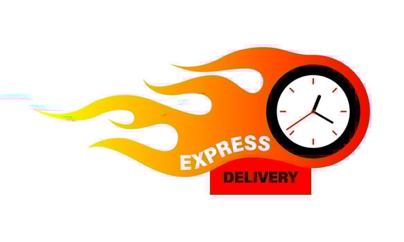 Express delivery icon. Watch and express delivery inscription and fire. Fast delivery, express and urgent shipping, services. Express and Fast Delivery symbols. Fast delivery concept. vector
