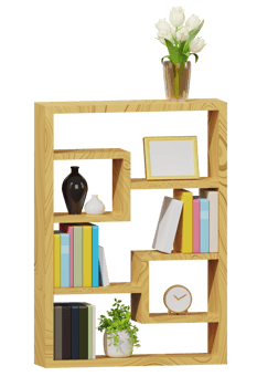 3D wooden bookshelf png