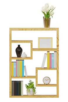 3D wooden bookshelf png