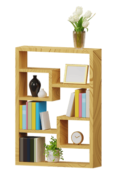 3D wooden bookshelf png