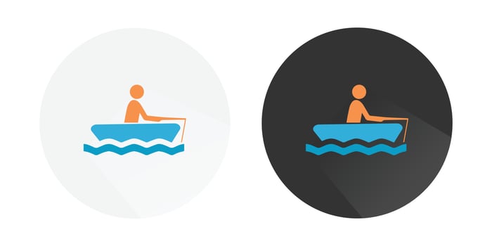 Fishing icon, Man fishing fish at river, lake, ice and sea with boat, fishing salmon, fishing logo Colorful vector icons