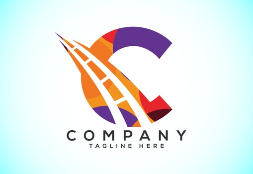 Letter C with road logo sing. Polygonal style logo for highway maintenance and construction. vector